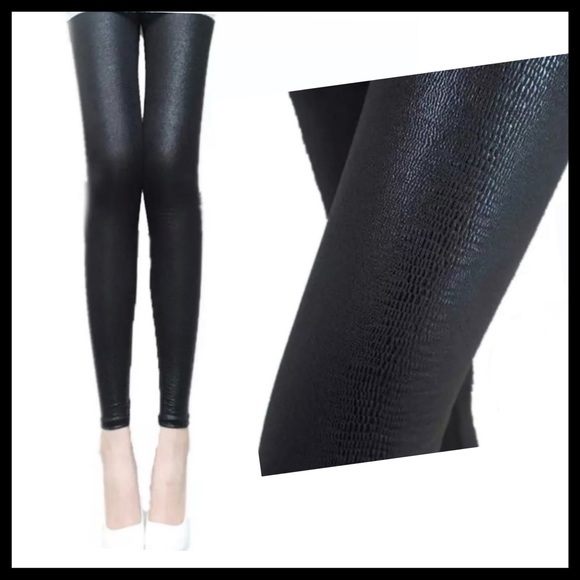 SNAKESKIN LEGGINGS-FAUX LEATHER LOOK ALIKE ✨NEW BLACK-BOUTIQUE‎ - Picture 3 of 11